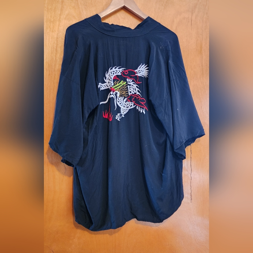 Vintage Silk Dragon Open Front Unisex Top